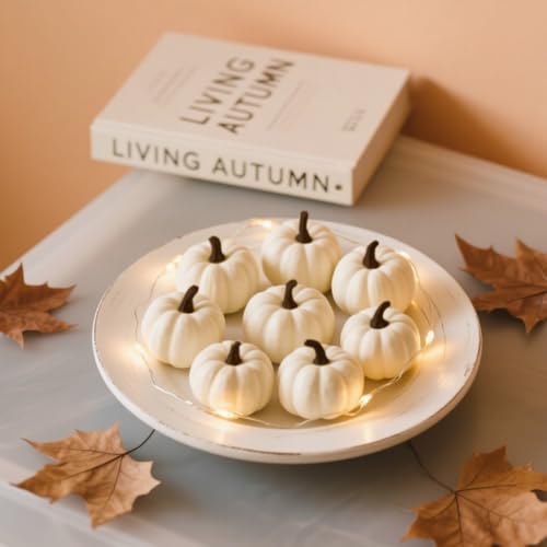 24 Pack White Artificial Pumpkins for Fall Decor, Rustic Foam Halloween & Thanksgiving Centerpieces