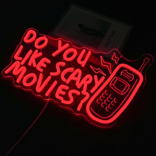 Horror Movie Neon Sign Do You Like Scary Movies - Dimmable Gothic LED Light for Movie Room & Halloween - Variation: Horror Movie