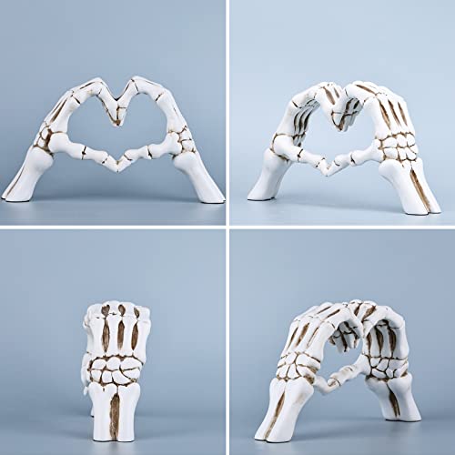 White Hand Bone Heart Sculpture - Modern Home Decor, Halloween Table Centerpiece