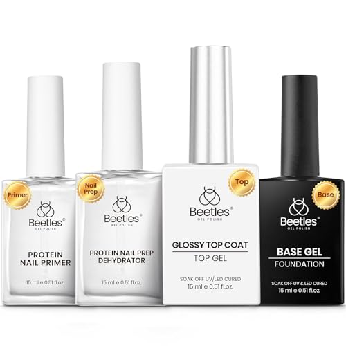 Beetles Gel Nail Base and Top Coat Set with Dehydrator & Primer - E-Clear 4Pcs 15ml