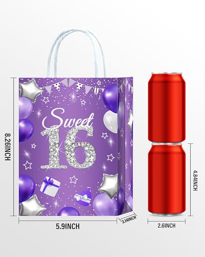 16 Pack Purple Party Favor Bags for Sweet 16 Birthday Decorations Girl - Goody & Treat Bags
