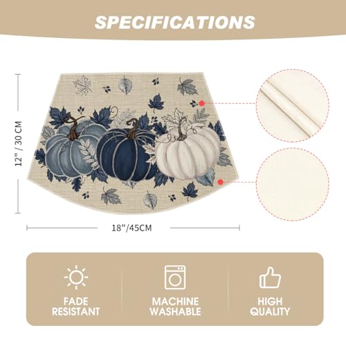 Navy Blue Pumpkin Fall Wedge Placemats Set of 4 - 12 x 18 Inches