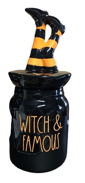 Halloween Canister with Witch & Leg Topper - Black Ceramic 10" Limited Edition