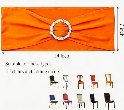 Orange Spandex Chair Sashes Bows with Silver Buckles - Pack of 50 - Variation of THIS listing