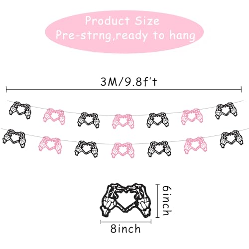 Halloween Skeleton Heart Banner Pink & Black Gothic Party Decor Set - Spooky Garland for Gothic Weddings and Bachelorette Parties