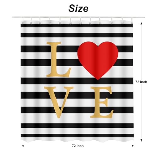 Bathroom Shower Curtain Waterproof Red Love Hearts with Hooks 72x72 Inch - Variation of THIS listing