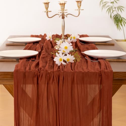 Terracotta Fall Table Runner - Cheesecloth Boho Wedding Thanksgiving Decor 10ft