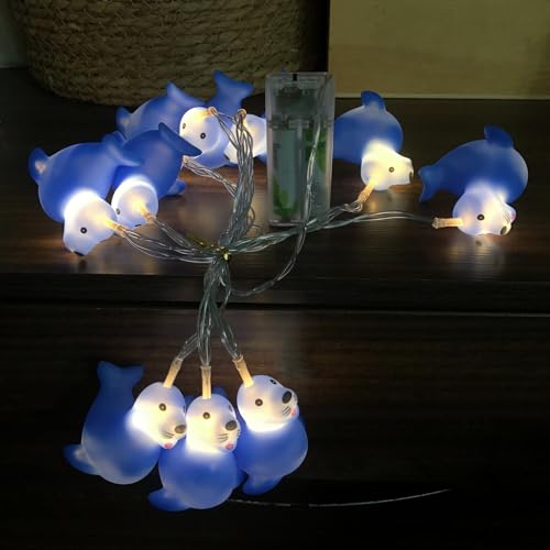 Blue Sea Lion String Lights - 10LED Battery-Powered Night Light for Bedroom & Holiday Decor