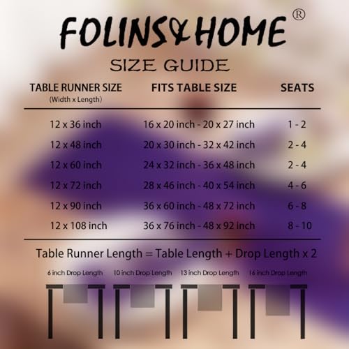 Purple Waterproof Table Runner 90 Inch Long - Set of 4 - Elegant Polyester Fabric