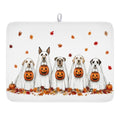 Halloween Ghost Dogs Pumpkin Dish Drying Mat - 18x24 Inch Microfiber Kitchen Counter Pad - Fall Leaves Design