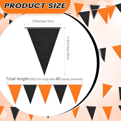 50 Feet Halloween Pennant Banner with 40 Triangle Flags - Orange & Black