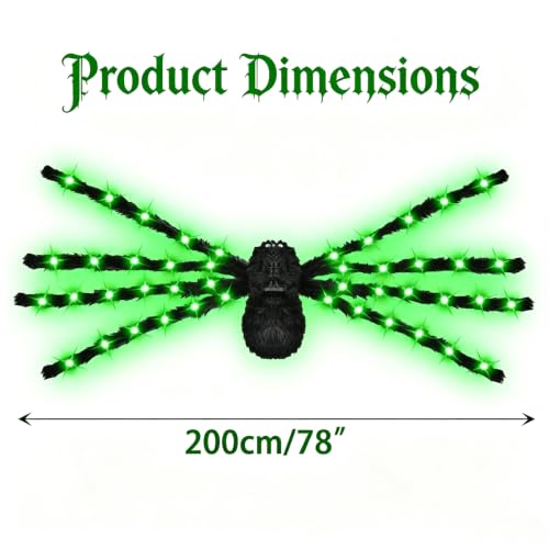 Giant 6.6ft Halloween Light-Up Spider Decor - Realistic Scary Outdoor Indoor
