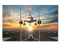 Three-Piece Canvas Wall Art Set - Sunset Sky Airplane Rural Landscape, Framed & Ready to Hang, 42x28 Inches - Variation 17