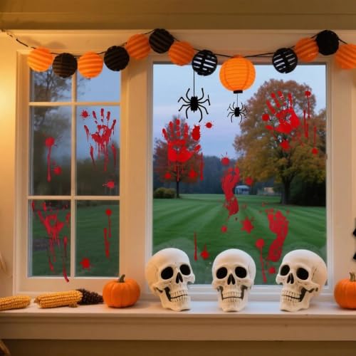 Halloween Bloody Window Stickers Set - 9 Sheets, 84 Pc Horror Decorations