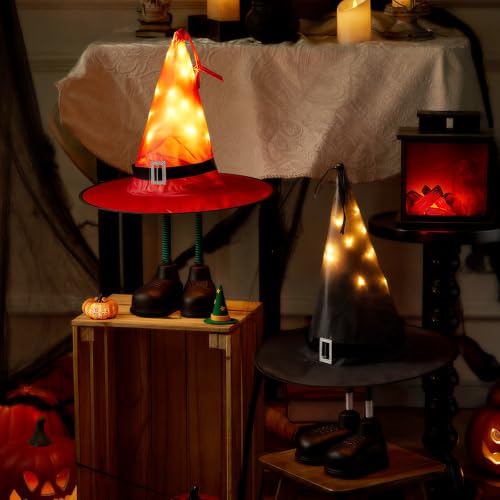 Halloween Witch Hat Decorations 2 Pack - Spooky Light Up Ornaments