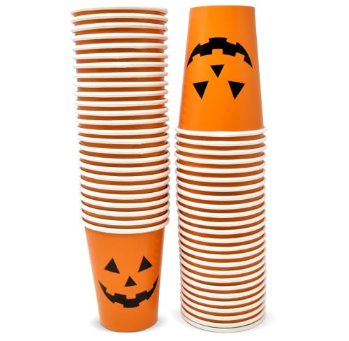 Halloween Paper Cups 50 Pack - Disposable Jack O’Lantern Party Drinkware