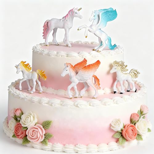 6 Pcs Unicorn Pegasus Model Figures Set for Cake Toppers & Decor