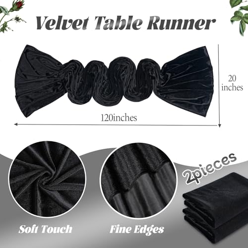 Black Velvet Table Runner 20x120 Inches Set of 2 - Luxurious Fall Halloween Decor