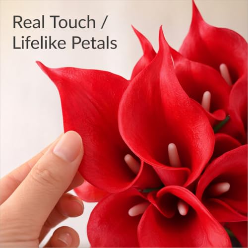 Artificial Calla Lily Flowers Set - Red, 20 Stems, Real Touch, 14 Inches