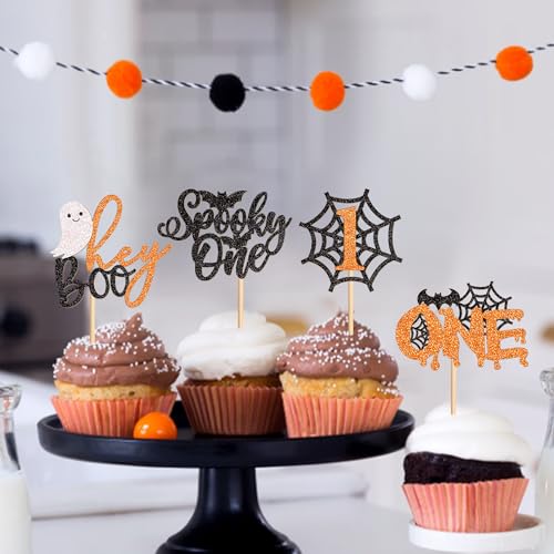 Halloween Cupcake Toppers 24Pcs Glitter Skull Picks for Spooky Party Decorations