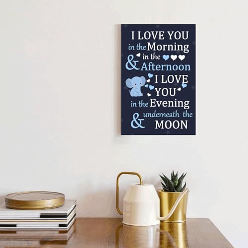 Baby Elephant Nursery Wall Art - Framed Canvas Painting 8x12 Inches - Elephant Bedroom Decor - Variation of 12"L x 8"W Elephant Wall Decor