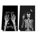 Skeleton Spooky Kitchen Towels Set of 2 Halloween Dish Towels - Black & White