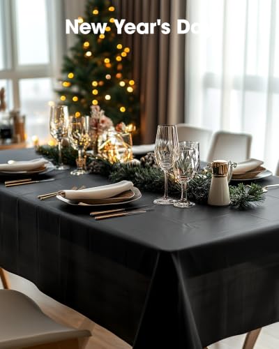 Disposable Plastic Table Cloth - 54 x 108 Inch Rectangular, Black, 10 Pack