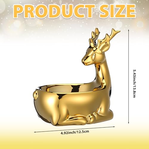Christmas Candy Bowl Reindeer and Gold Ceramic Cookie Storage Dish - Festive Holiday Decor