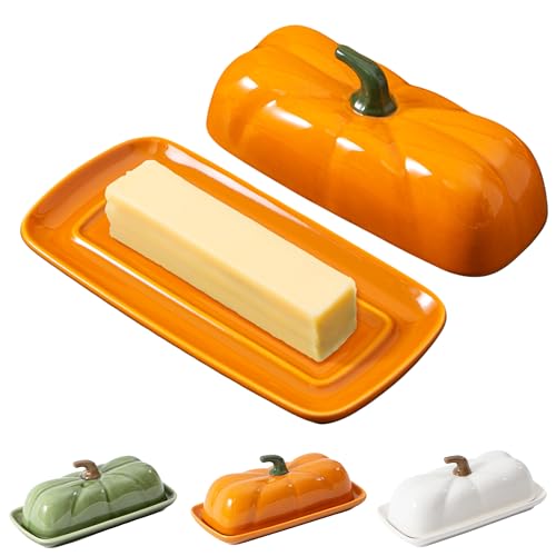 Orange Pumpkin Ceramic Butter Dish with Lid - Fall Kitchen Decor - Variation of THIS listing