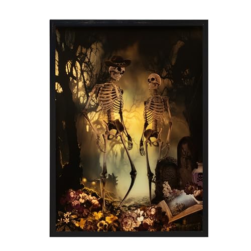 Large Lighted Halloween Wall Art - Skeleton Forest Scene with Built-In LED Glow - 28"L x 20"W - Gothic Haunted Decor