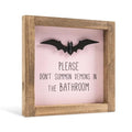 Pink Halloween Bathroom Sign with Bat Wall Decor - Restroom Shelf Sign, Humorous Witty Gothic Decor, Quirky Gift