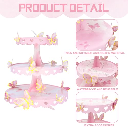 Pink Butterfly Cupcake Stand - 3 Tier Dessert Tower with DIY Decorations & Variations