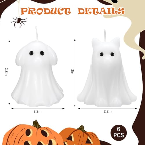 Cute Halloween Ghost Candles Set - Dog and Cat Shaped Decor, 6 Pcs