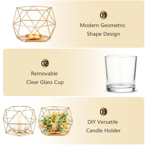 Gold Geometric Tealight Candle Holders - 12 Pcs Wedding Table Centerpieces