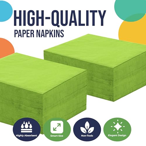 Lime Green Dinner Napkins - Party Solids 300 Pack, 2-Ply Disposable Paper