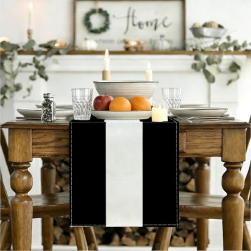 Black and White Stripes Table Runner - Linen Home Decor for Dining & Gifts