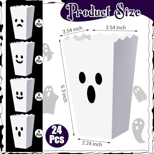 Halloween Ghost Popcorn Boxes Set - 24 Ghost Face Snack Buckets for Parties
