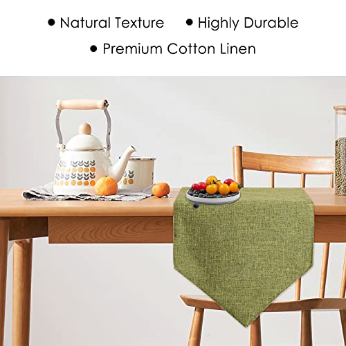 Farmhouse Burlap Cotton Linen Table Runner - Green 12x70 Inch