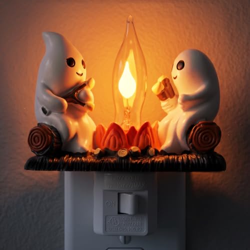 Halloween Ghost Campfire Night Light - Plug-In Flickering Flame Decor