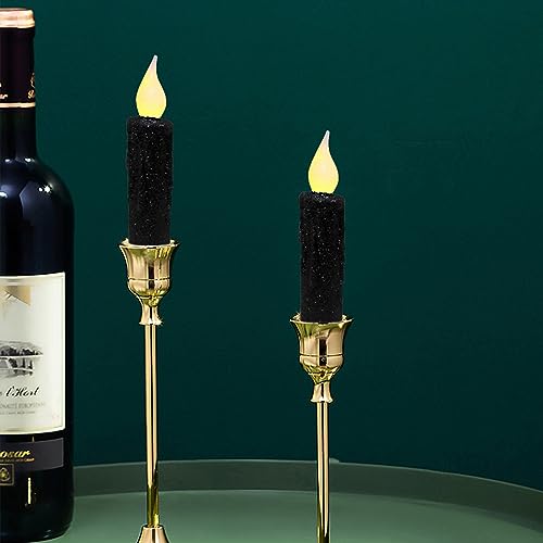 Black Glitter Flameless Taper Candles Set of 3 with Timer - 4-3/4 Inch