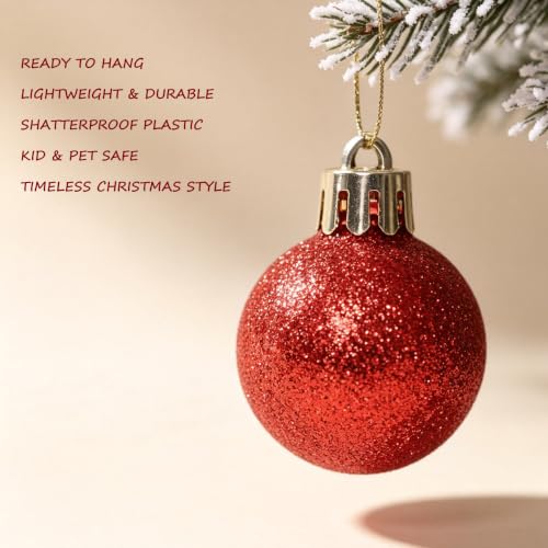 Mini Red Christmas Tree Ornaments 1.18 Inch - Fade Resistant Holiday Decor - 30 Pack