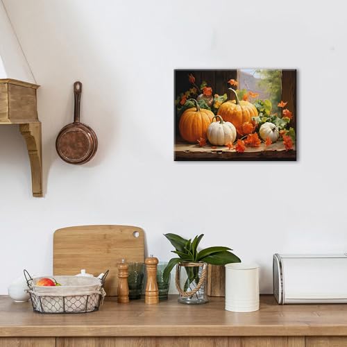 Fall Pumpkin Canvas Wall Art - 16x12 Inch Autumn Themed Farmhouse Decor
