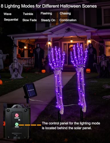 Halloween Skeleton Hands Stake Lights - Purple & Blue, 2 Pack Solar Pathway Decor