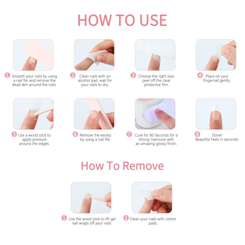 White French Tip Semi-Cured Gel Nail Strips - Long Lasting DIY Nail Wraps, 20 Pcs, Beginner-Friendly