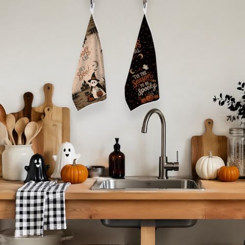 Halloween Kitchen Towels Set with Ghost Design - Boo Ghost Variation A, 2 Pcs, 16x24in