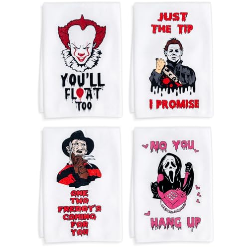 Horror Movie Character Kitchen Dish Towels Set - 4 Pack Halloween Gifts