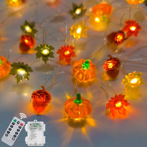Fall String Lights with 50 LEDs, Battery Operated Halloween & Thanksgiving Decor