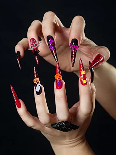 Multi-Colored Halloween Nail Art Glitter Sequins with Skull Spider Pumpkin Bat Ghost Shapes - 3 Boxes