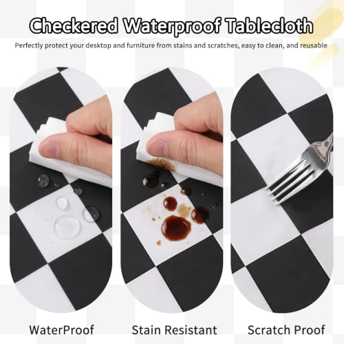 Black and White Checkered Tablecloth 57 x 84 Inch - Waterproof Gingham Dining Cover - Variation of THIS listing: Black / 84" x 57"