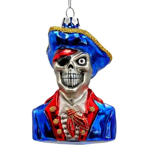 Pirate Skeleton Glass Ornament with Gothic Nautical Design - Halloween Decor - Variation of Fierce Pirate Skeleton Glass Ornament